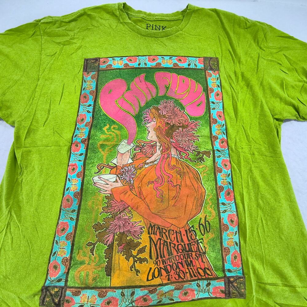 Pink Floyd Band Graphic Short Sleeve Crew Neck T Shirt Adult Mens Size M Green